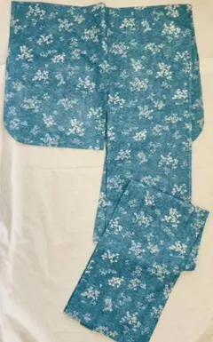 【美品】青色 絽 着物 漣 地模様 草花柄 染め抜き きもの