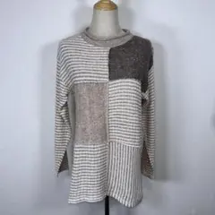 ★美品★ FLAT3 パッチワークデザイン 長袖ニットトップス Fサイズ
