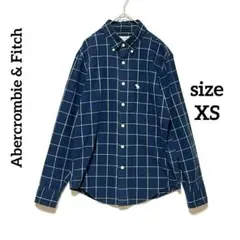 アバクロ　チェック柄シャツ ネイビー　XS 長袖　ロゴ　レディースのサムネイル
