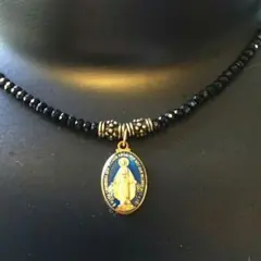 ☆ブルーマリアネックレス☆ブラックカットビース40センチ☆送料無料☆