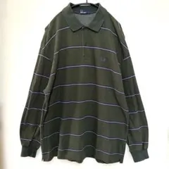 ヴィンテージ　フレッドペリー×ビームス　ボーダー柄長袖ポロシャツ　グリーン　L