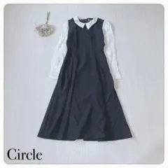 ♢【異素材】Circle サークル 異素材ドッキングワンピース 白襟 シアー袖