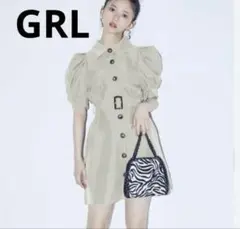 GRL Sサイズ ウエストベルト付きフロントボタンシャツワンピース