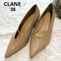 CLANE クラネ ストラップラインパンプス 太ヒール 牛革 ベージュ 38のサムネイル