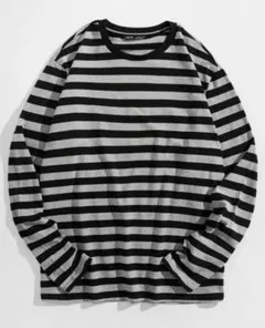 SHEIN ボーダー 長袖 カットソー グレー ブラックのサムネイル