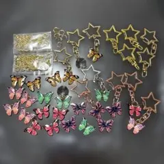 蝶々 星 キーリング ハンドメイド用品