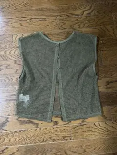 オリーブ色 メッシュベスト 前開き