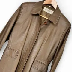 【最高峰/極上ラム】バルマン 羊革 レザー ロングコート L相当 トープ 日本製