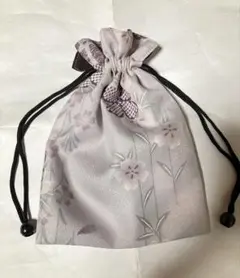 和装用 巾着袋 花柄 パープル系 和装小物 ポーチ