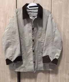 ベージュ コーデュロイ襟 ワークジャケット ユニセックス オーバーサイズ