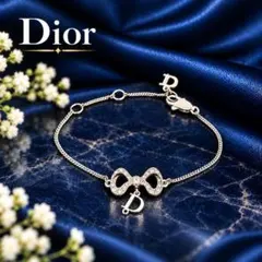 極美品 Dior ディオール リボン ブレスレット Dロゴ ラインストーン