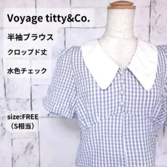 titty&Co. ブラウス S相当 水色 ギンガムチェック パールボタンのサムネイル