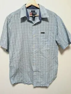 CHAPS 半袖チェックシャツ L相当 ワンポイントロゴ コットン混 古着 美品のサムネイル