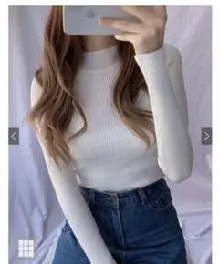 ハイネックリブニットトップス　cu441