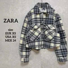 ザラ チェック柄ジャケット USAXS 青 白 ボア ショート丈 オーバーサイズ