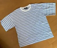 【未使用】AZUL BY MOUSSY Tシャツ ストライプ　ブルー　Lサイズ