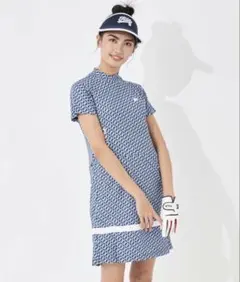 美品フィラゴルフ 総柄　モックネック半袖ワンピース　M レディースゴルフウェアのサムネイル