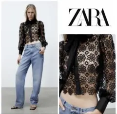 ZARA ザラ　セミシアークロシェレースシャツMサイズのサムネイル