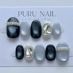 483現品◾️新色★超シルキーマグネット️×ブルー×ネイビー×ビジュー◾️ネイルチップ