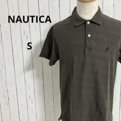 ノーティカ☆半袖　ポロシャツ　綿100%　ロゴ刺繍　US古着　S　茶色系　メンズ