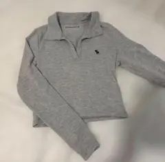 Abercrombie & Fitch グレー クロップドポロシャツ長袖アバクロ