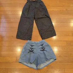 2枚セットデニムショートパンツ・黒水玉　長ズボン