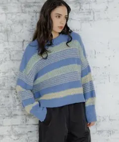 【LAKOLE】ゆるニット　ボーダー　プルオーバーニット　ゆったり　S-M