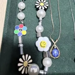 カラフルビーズと宝石ネックレスセット