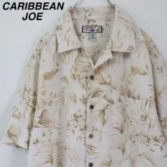 【リネン100％】カリビアンジョー 総柄シャツ アロハシャツ 花柄 フラワー L