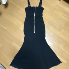 黒デニム ジッパー付きキャミワンピース フレア