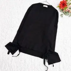 イネド ニット 9サイズ 黒 クルーネック ドロップショルダー リボン 長袖