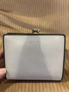 アニエスベー agnès b がま口 二つ折り財布 レザー ホワイト×グリーンのサムネイル