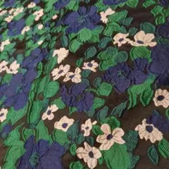 ＊はぎれ＊花柄　ブルー　ホワイト　ブラック　ジャガード　生地　80×150cm