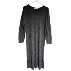 レイカズン ダークグレー ロングニットワンピース J-111