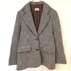 千鳥格子柄　テーラードジャケット　クラシカル　レトロ　9 古着　秋冬　チェック
