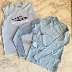 サッカー　インナーウェア　水色　袖なし/長袖セット　アンブロ/adidas