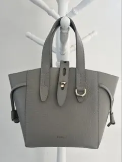 グレー FURLA ネット ミニ ハンドバッグ ショルダーバッグ 2way