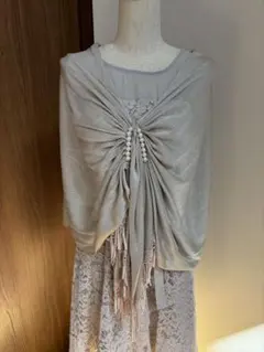 ♡最終価格　シルバー フリンジ パール ドレープ ショール　オケージョン