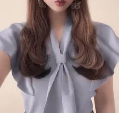 リボン付きフレアスリーブニットトップス Lサイズ