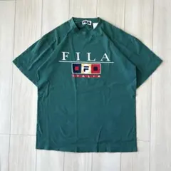 レア FILA イタリアロゴTシャツ グリーン y2k 平成 L相当
