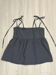 ビスチェ ダークグレー リボン 韓国 キャミソール ペプラム