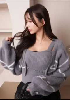 LIPSERVICE ニュアンスラインフェザーニットアンサンブル　グレー