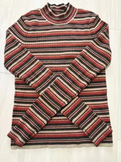 【GU】リブ編みボーダータートルネックセーター M