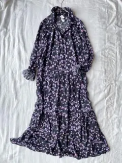 H&M【S】花柄シフォンロングワンピース シフォンティアードドレス とろみのサムネイル