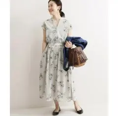 IENA ストライプフラワースキッパーシャツワンピース