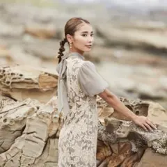 オケージョンドレス LAGUNAMOON ジャガードレースフレアワンピース