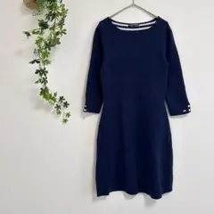 ［Tommy hilfiger］ネイビー七分袖ワンピース（S）ひざ丈