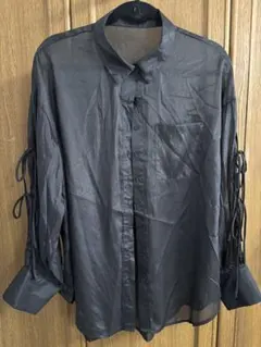 シースルー 黒シャツ リボン付き袖 ノーブランド