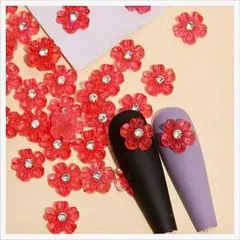 P403《10個》ネイルパーツ 赤 クリア透明 花 フラワー 成人式 春夏 和柄