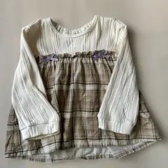 kid's zoo チェック柄 ドッキング 重ね着風 リボントップス　90